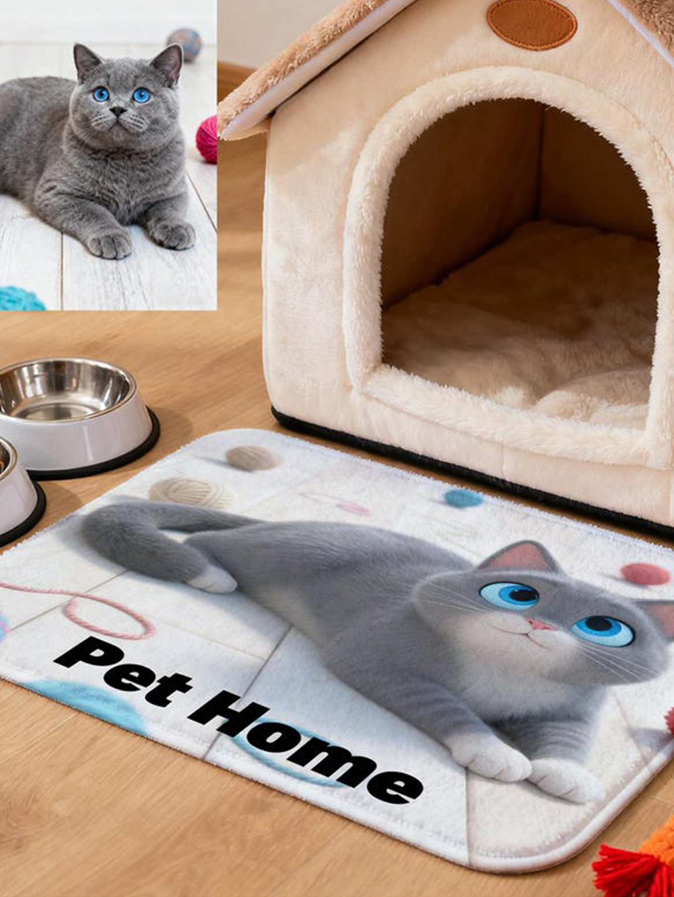 Personalized Pixar-Style Pet Mat with 3D Cartoon Portrait